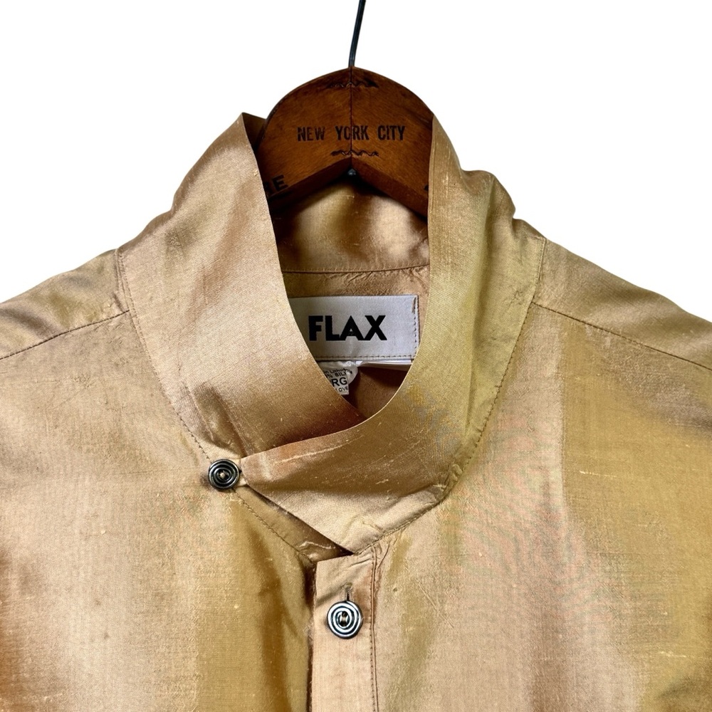 FLAX Gold Raw Silk Shirt with buttoned collar - Picture 4 of 13